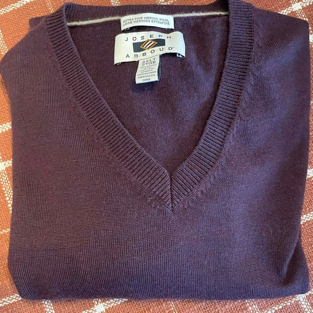 Joseph Abboud Merino Wool V-Neck Sweater Burgundy Classic Men XXL Soft Spring